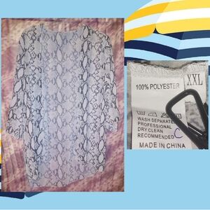 Unbranded Black & White Snakeskin Print Sheer Hi-Lo Kimono/Cover-up Sz XXL